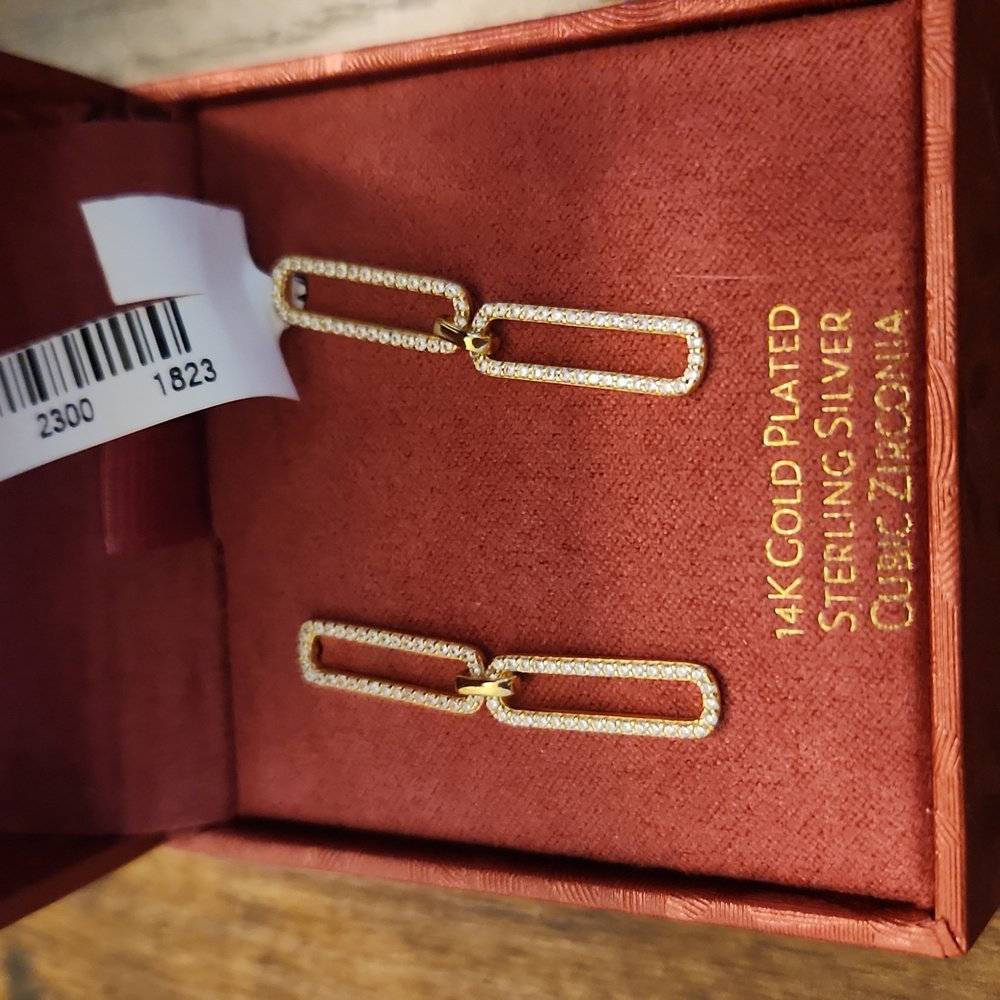 14K Gold Plated Sterling Silver Cubic Zirconia Drop Earrings